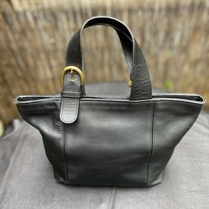 Coach #4133 Waverly Black Genuine Leather Tote with Gold buckles.